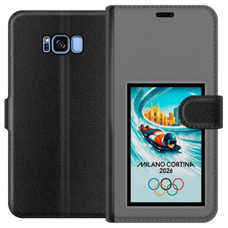 Yhteensopiva Lompakkokotelo Samsung Galaxy S8 Dynaaminen kelkkailija tai skeleton-ajaja jääkanavalla Milanon Cortina 2026 kanssa, kaupunkinäkymä ja ol