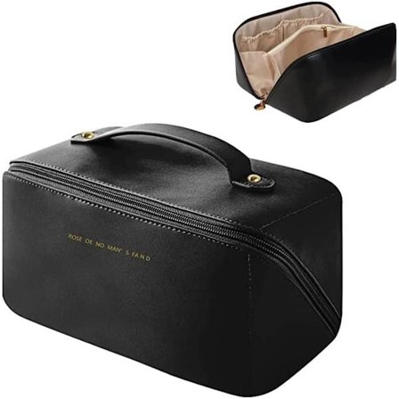 Kosmetikväska för resor med stor kapacitet, bärbar necessär, vattenavvisande sminkväska i flera lager med handtag och avdelare, svart