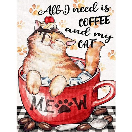 30x40CM Håndlavet 5D Kunst Diamantmaleri - Kaffe Kop Kat, egnet
