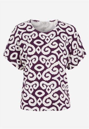 Cellbes of Sweden - Jerseytop med korte ærmer i blomme / hvid / mønstret til damer i størrelse 50/52