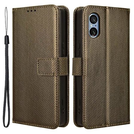 SKALO Sony Xperia 5 V Premium Mini Romb Plånboksfodral - Brun