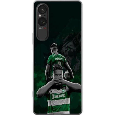 Yhteensopiva Puhelinkuori Sony Xperia 5 V Neonmotiivi, jossa teksti "Gaming is in my DNA" sinisenä ja punaisena tiiliseinällä, jossa loistava DNA-spir