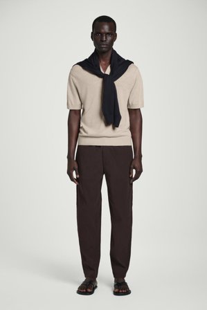 COS Men's Knitted Linen Polo Shirt in Beige