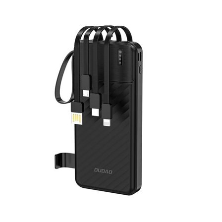 Dudao K11 10000mAh Powerbank med indbyggede USB-kabler - Svart