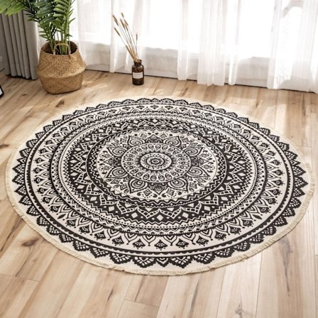 Utomhusmatta mandala rund matta 120cm tvättbar bomullsmatta