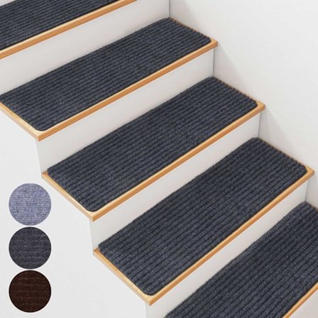 7 stk. trappematter, sklisikker gummibakside, 20 x 76 cm, trappeteppe, avtakbart og maskinvaskbart, for kjæledyr, barn og eldre, mørkegrå