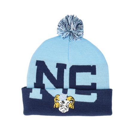 Mitchell & Ness - Azul pom Beanie - North Carolina Tar Heels Double Take Blue/Navy Pom @ Hatstore