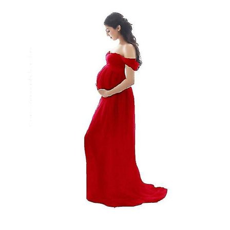 Maternity Dress For Photography Off Shoulder Chiffon Gown Split Front Maxi Pregnancy Dresses Baby Shower Dress Pregnancy Dresses For Photo Shoot