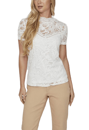 Vila Vistasia Lace S/S Top Blusar Dam Vit XS