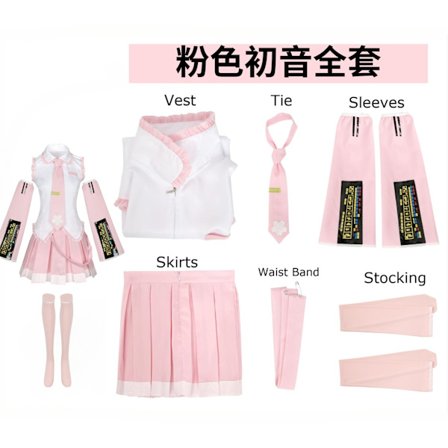 Hatsune Miku 2D Anime Karakter Cosplay Kostume - Virtuel Idol Cosplay Komplet Sæt, Pink Stof (Top + Nederdel + Ærmer + Sokker + Slips), XS