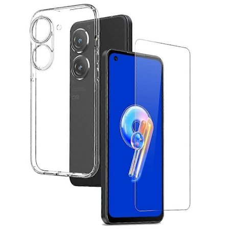 NORTHJO Telefoncover til Asus Zenfone 9 5G, TPU Cover + HD Klar Skærmbeskytter i Hærdet Glas