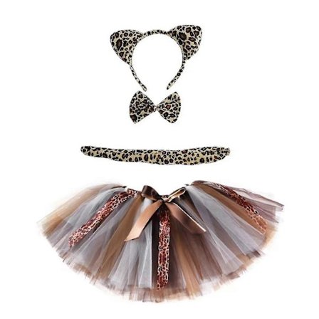 Leopardiasu Setti Peuran Korvat Häntä Rusetti Tutu Lava Eläin Naamiaisasu