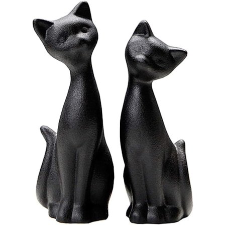 2 stk. Sort Keramisk Kat Figur Kat Par Statue Keramisk En