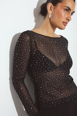 NA-KD Topp med strass - Festtoppar - Svart - XS (EU 32)