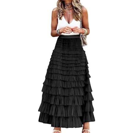 Dame Tyl Maxi-nederdel A-linje Rynket Mesh Høj Talje Underdel Sort