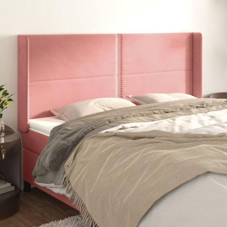 Vidaxl Huvudgavel Med Kanter Rosa 183x16x118/128 Cm Sammet Rosa