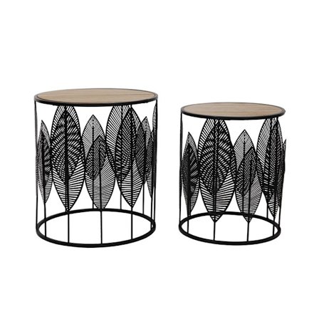 Leaf-sohvapöytäsetti, 2 osaa, puuta ja metallia, 40x45 cm