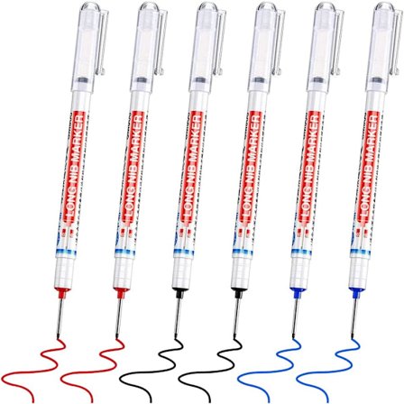 6-pack djup hålsmärkpenna, lång spets permanent markeringspenna, snickarpenna set djup hålsmärkpennor, snickarmärke