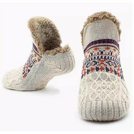 Slippersokker til mænd og kvinder, bløde slippersokker med skridsikre dupper, skridsikker fleece.L.BEIGE