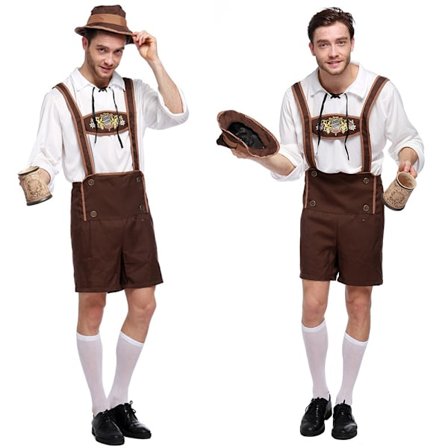Tysk Oktoberfest Öl Herr Bayersk Lederhosen Hatt Skjorta Set XL_yux