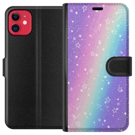 Kompatibelt Lommeboketui til Apple iPhone 11 Rainbow-farget pastellbakgrunn med hvite stjerner og gnistrende prikker i myk overgang