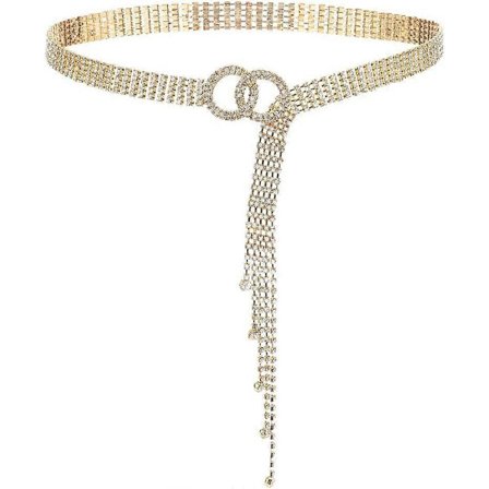 Kristall Midjebälte Kedjebälte Guld Kedjebälten O-Ring Midjeband Bälte Elastiskt Hängsmycke Kedjebälte Mässingsbälten med Järnlås för Kvinnor (FMY)