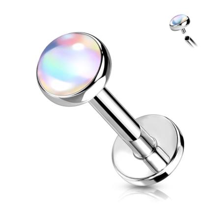 Gjenget Monroe piercing med 4 mm skimrende Hvit stein, 8 mm lang. TitaniumGrey Titan/ Vit sten