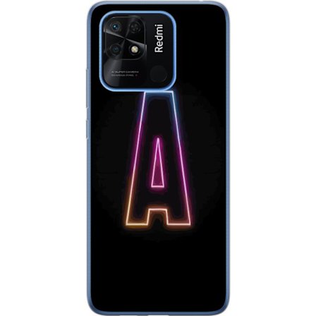 Kompatibel Mobilcover til Xiaomi Xiaomi Redmi 10C Minimalistisk neonbogstav A i regnbuefarvet lys mod sort baggrund i moderne typografisk stil