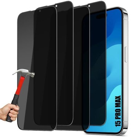 Anti-spion hærdet glas beskyttelsesfilm til iPhone 15 Pro Max - BOOLING - Sæt med 4