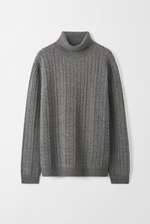 Soft Goat - Men's Cable Knit Turtleneck - Men cashmere sweater - XL - Grey