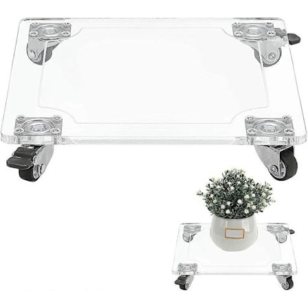 Akryl Växtvagn, Tung Duty 30Kg /66lbs Kapacitet 10x10 tum Kvadratisk Klar Växtkruka Stativ med 4 Gummhjul Låsbar Växtstativ för Inomhus Utomhus