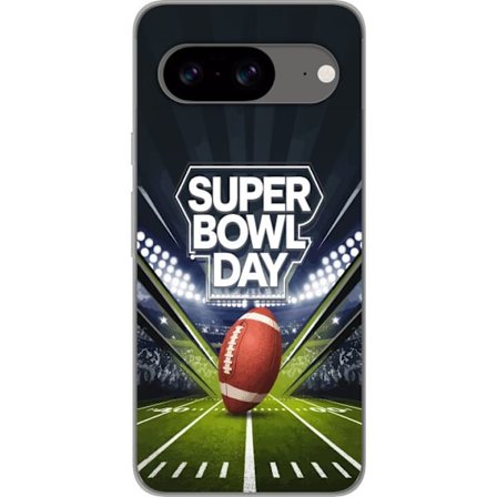 Kompatibelt Mobildeksel til Google Pixel 8 Super Bowl Day plakat med amerikansk fotball på opplyst arena i dramatisk sportsdesign