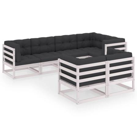 Vidaxl Loungegrupp Med Dynor 7 Delar Massiv Furu Vit