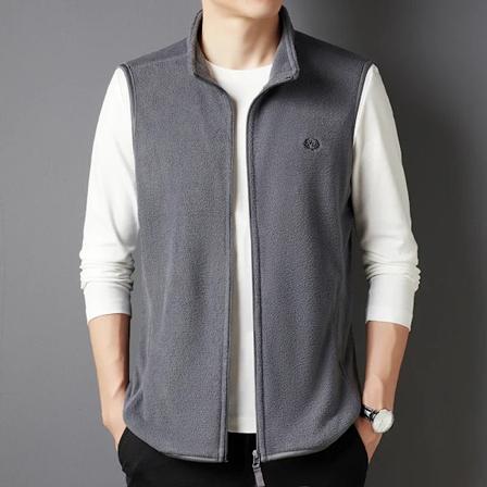 Ny Solid Farvet Mænds Vest Lynlås Ærmeløs Jakke Tanktop GRAY XL