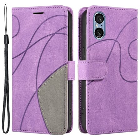 Texturerat läder Sony Xperia 5 V fodral med handledsband - Lila