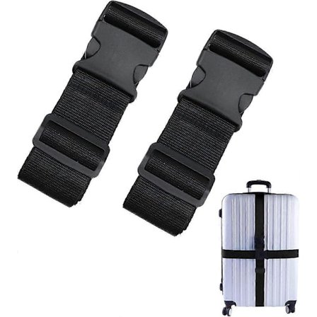 Bagasjestropper Koffertbelter Kraftige Justerbare Koffertstropper Sterke Farger Belte med Hurtigutløserspenne (2-pakning, Svart)
