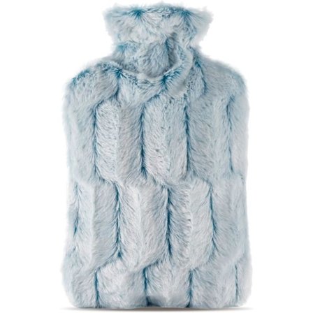 2L Hot Water Bottle with Luxurious Cosy Faux Fur Cover, Blue Grey