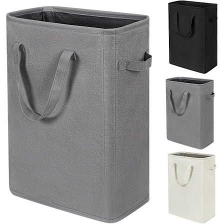 Smal Fällbar Tvätthållare med Handtag - Smal Tvätthållare för Smutsiga Kläder - Smalt Fällbart Tvättsäck för Smutsiga Tyger - 45L (53.3cm, Grå)