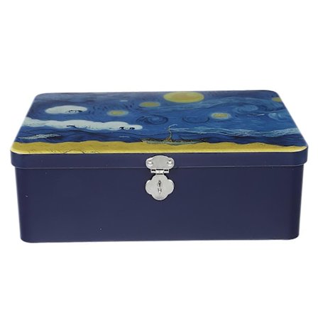 Dekorativ kagedåse i metal, lufttæt opbevaring, 24,3 x 18 x 8,2 cm, låsbar, 1 stk.