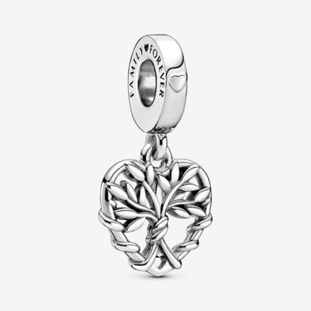 Berlock - Pandora - Släktträdshänge - 925 Silver - Hjärta - Family Forever Gravering