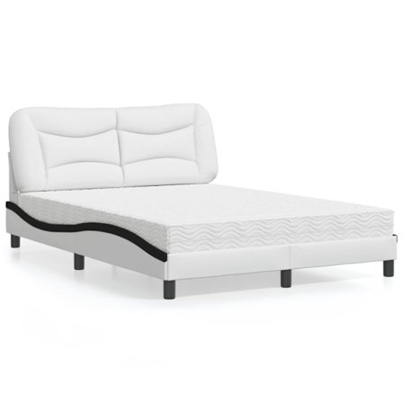 Bed with Mattress "Hvar" White and Black 140x190 cm Faux Leather