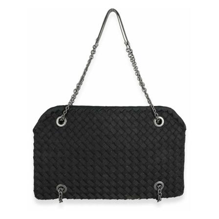Bottega Veneta Vintage, Pre-owned Nero Intrecciato Grosgrain Duo Bag Zwart, Dames, Maat:ONE Size,leer
