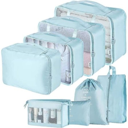 8-paknings Organizer Sett for Kofferter, Oppbevaringsposer, Pakkekuber, Reisevesker, Gaver