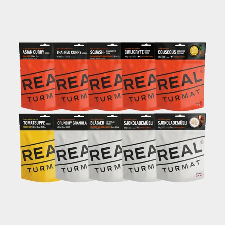 Confezione grande cibo liofilizzato / cibo da campeggio Real Turmat Pacchetto vegetariano, 10-pack, 4040 grammi