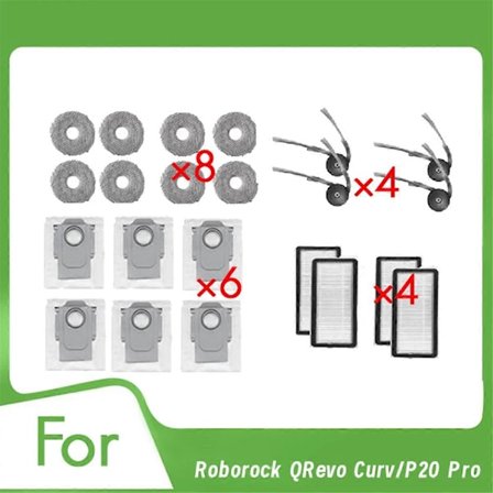22 stk. til QRevo Curv / P20 Pro robotstøvsuger, reservedele, udskiftning, hovedsidebørste, moppefiltersæt