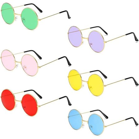 6 Par Runda Hippie Vintage Glasögon, Hippie Glasögon, Retro Runda Solglasögon, Fest Solglasögon, Runda Cirkel Solglasögon