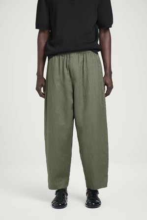 COS Men's Pantaloni A Gamba Larga In Lino Vita Elasticizzata in Verde