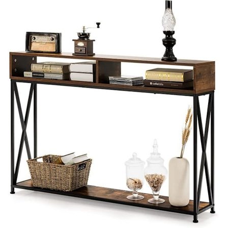 COSTWAY Konsolbord i industriel stil 120 x 23 x 79 CM Stålkonstruktion Anti-vip entrémøbler Rustik Brun