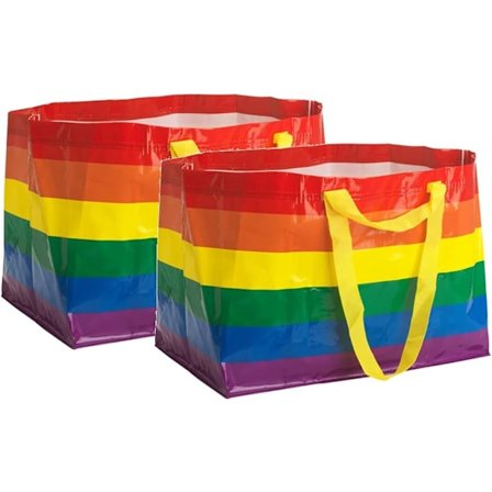 Suuret 71 litran sateenkaarenväriset uudelleenkäytettävät kantokassit - 2 kpl