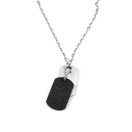 Collier noir avec plaque noir brillant pour hommes - Chaînes en acier